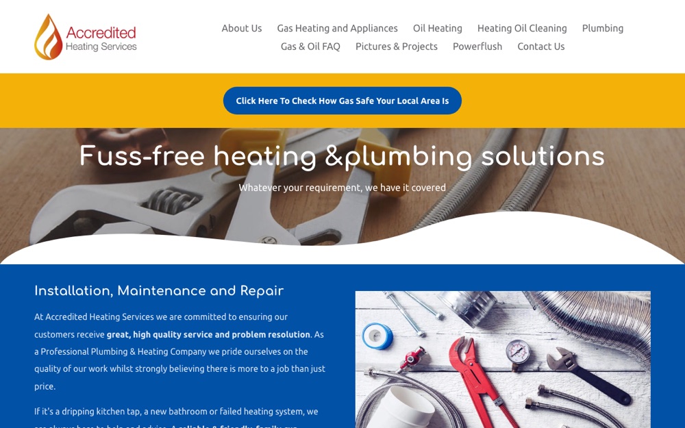 Screenshot of the Accredited Heating Services website